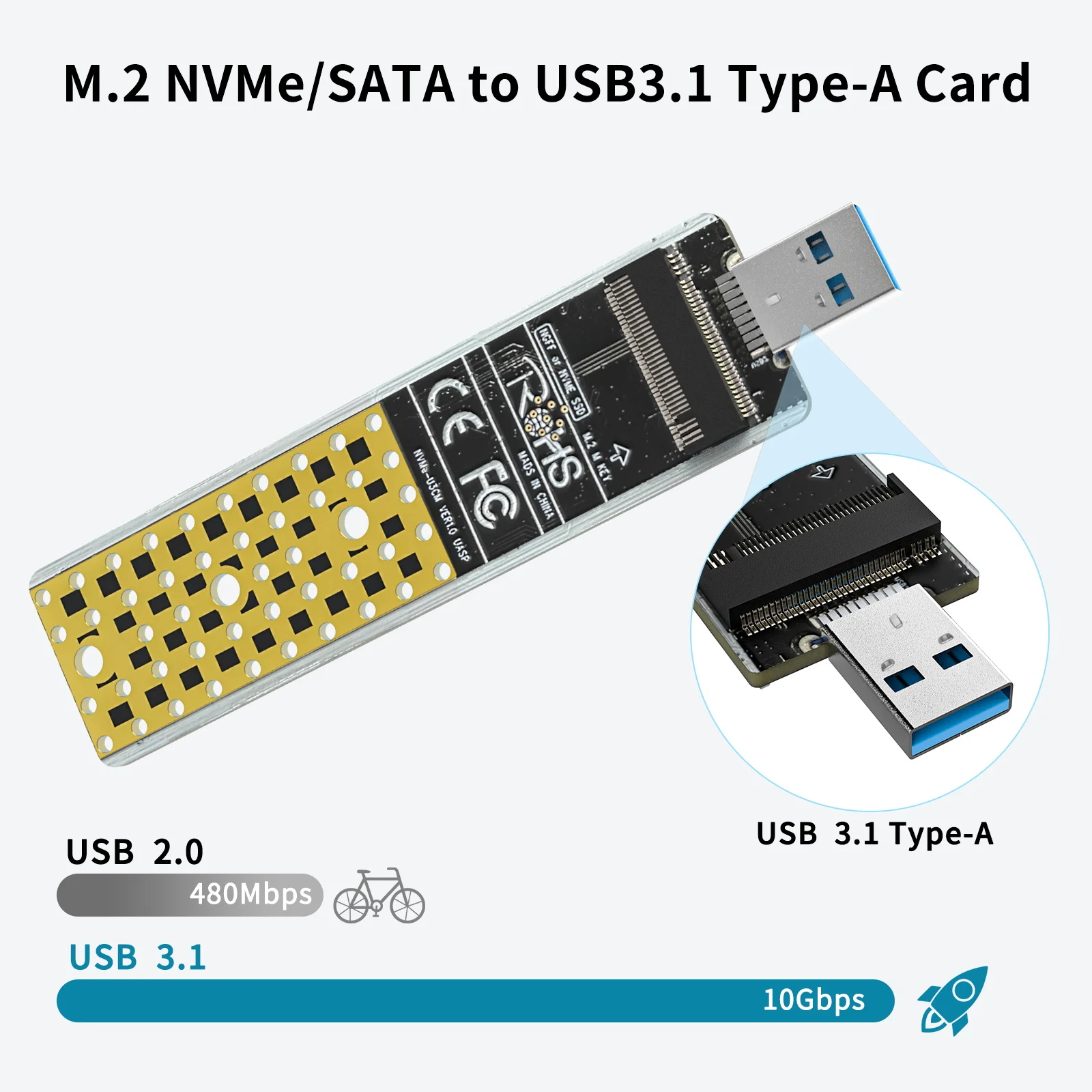 Dystrybutor ACASIS NVMe do adaptera USB M.2 dysku SSD z kluczem M do USB 3.1 typu A karty dysk twardy konwerter czytnik SSD 10 gb/s USB 3.1 Gen 2