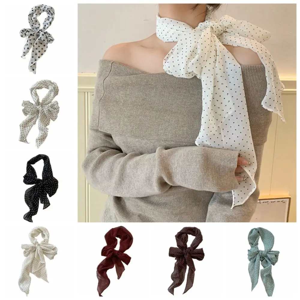 

Sweet Ribbon Polka Dot Scarf Thin Multifunction Scarf Headband Korean Style Hair Accessories Long Scarves Wedding