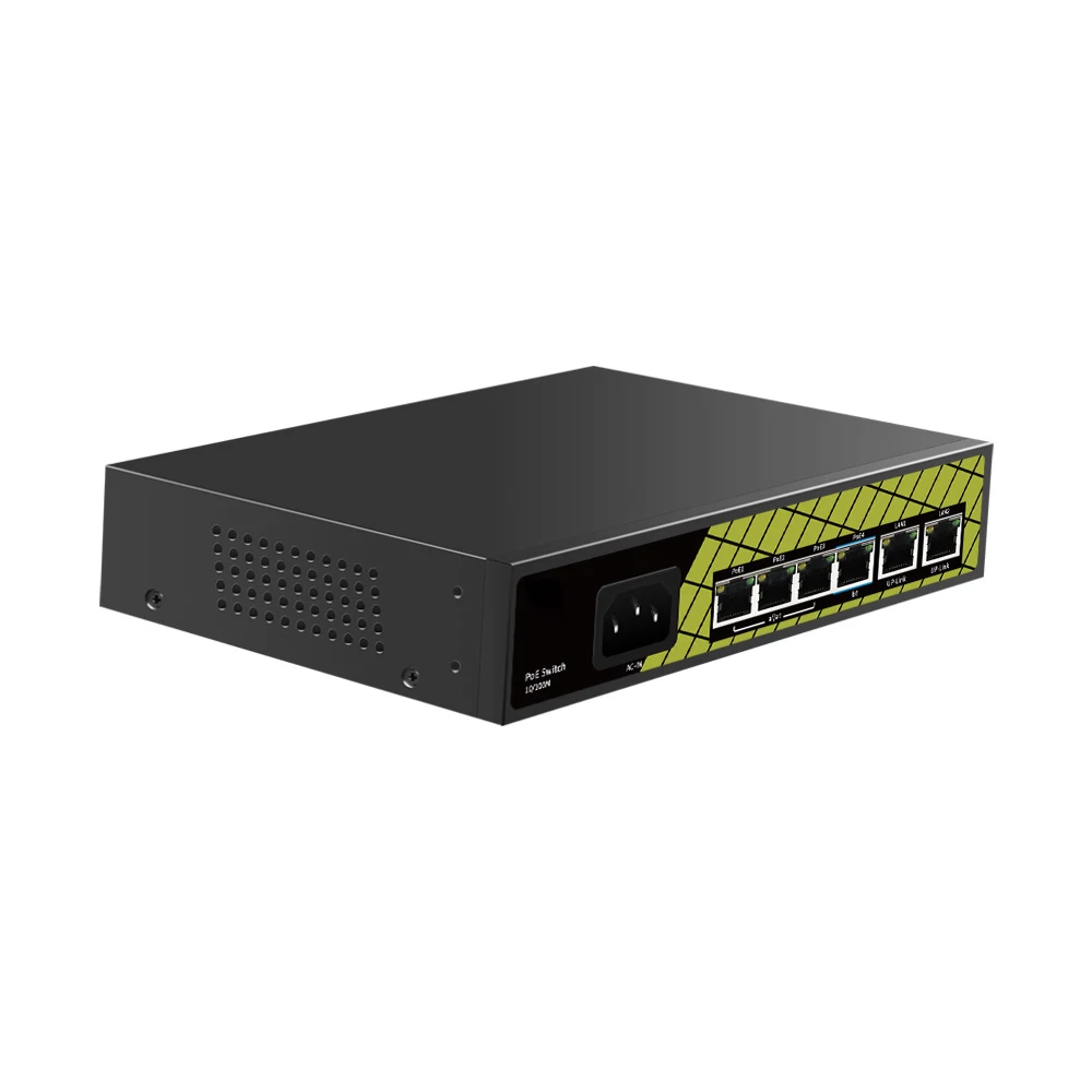 AI Long Distance PoE Switch Support IEEE802.3af/at/bt 2*100Mbps  up-link +4*100Mbps PoE Watchdog AI Function PoE port