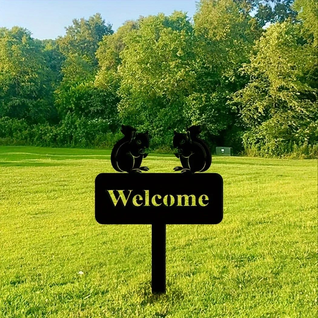 CIFBUY Deco 1pc Metal Squirrel Garden Stake, Squirrel Welcome Garden Sign Squirrel Address Sign, Outdoor Yard Decor, Garden Gift