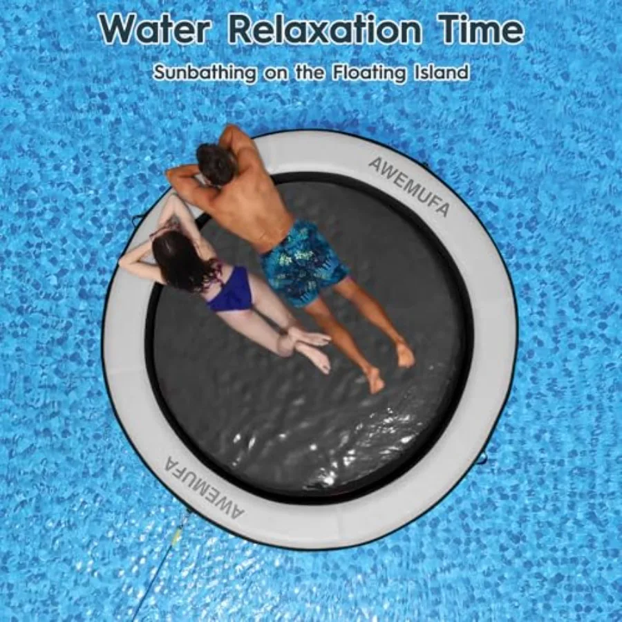 Hamaca Acuática de 8 Pies, Anillo Flotante Redondo de 8 Pulgadas de Grosor con Malla, Flotadores para Lago para Adultos, Colchoneta Flotante Circular Resistente para Piscina Inflable