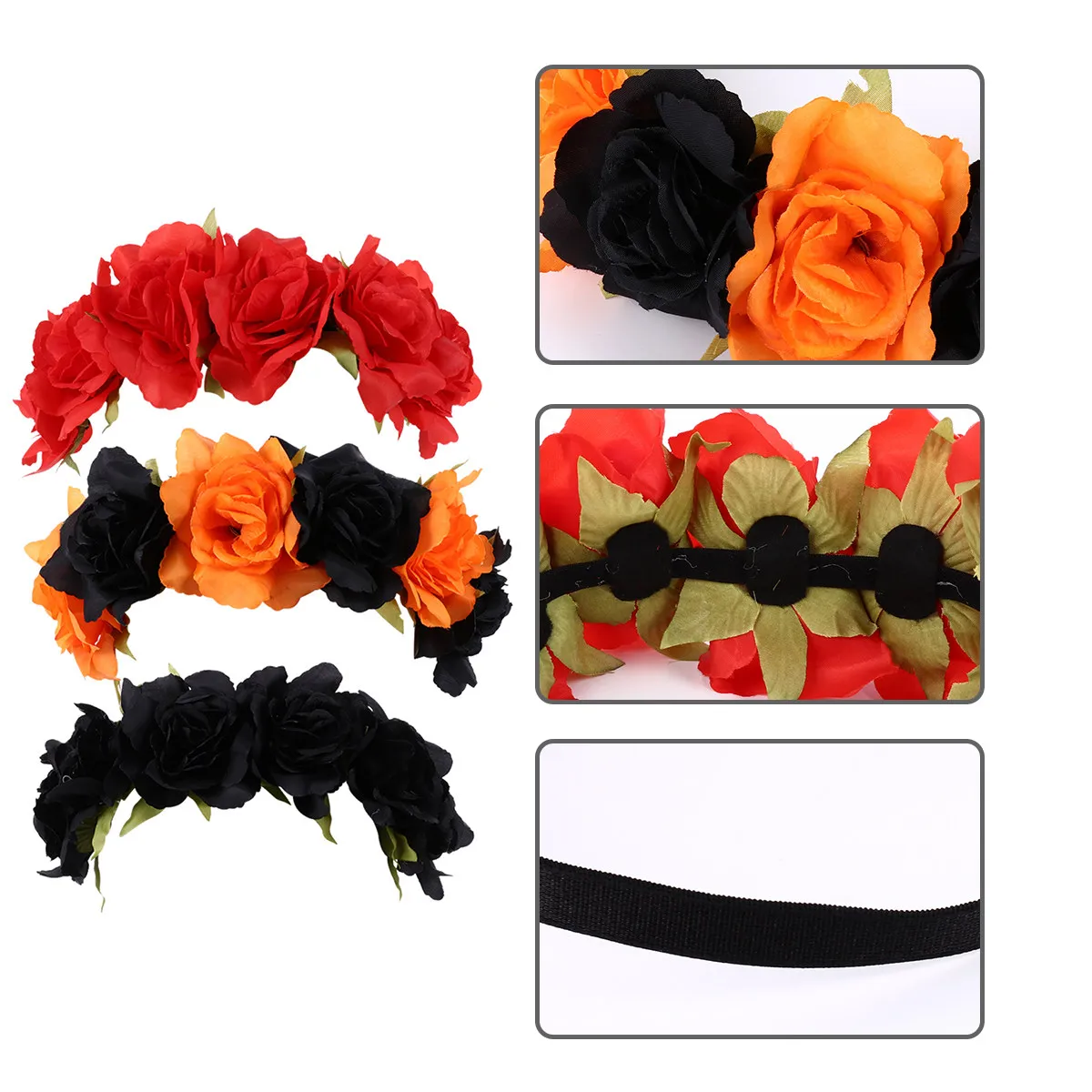 3Pcs Halloween Flower Hair Hoop Exquisite Polyester Flower Hair Band Lightweight Comfortable for Adults Halloween Theme