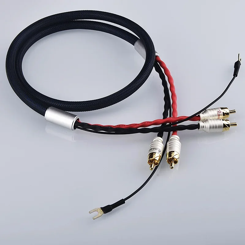 Cable Phono Weiduka RCA con enchufe de cable de tierra U Spade 4 núcleos OFC cobre plateado