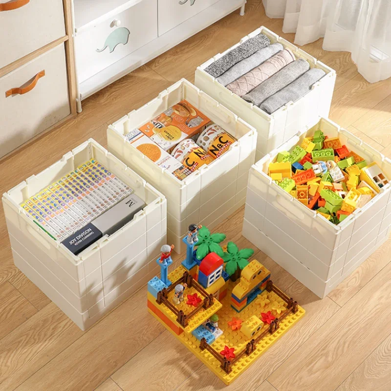 SHIMOYAMA Plastic Storage Cube for Duplo Blocks Foldable Container Kids Toy Organizer Clothes Stackable Bins Duploed Baseplate