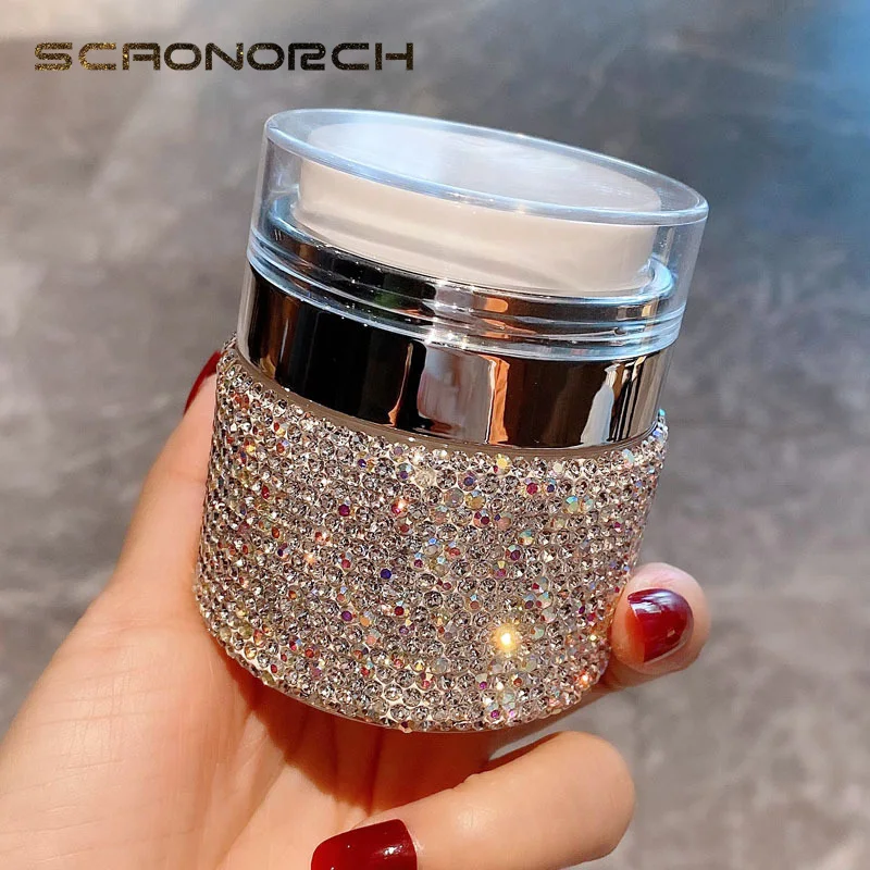 Sparkling Rhinestones Refillable Empty Bottles Makeup Pump Jars Containers Cosmetics Face Cream Lotion Travel Storage Bottles