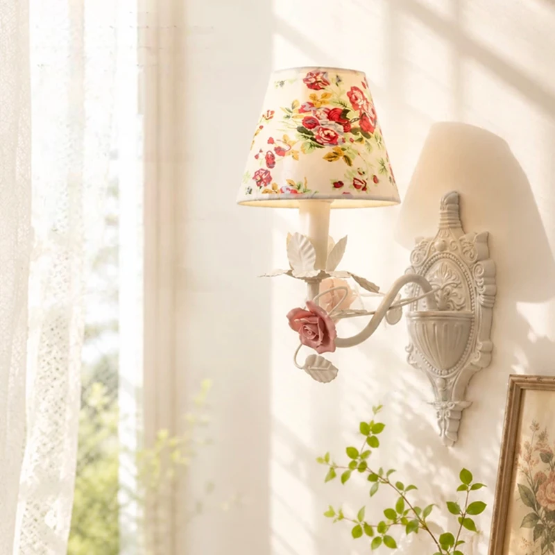 French Flowers Petal Wall Lamps Girl Bedroom Bedside Lamp Warm Children's Room Baby Room Corridor Aisle Princess Room Wall Light