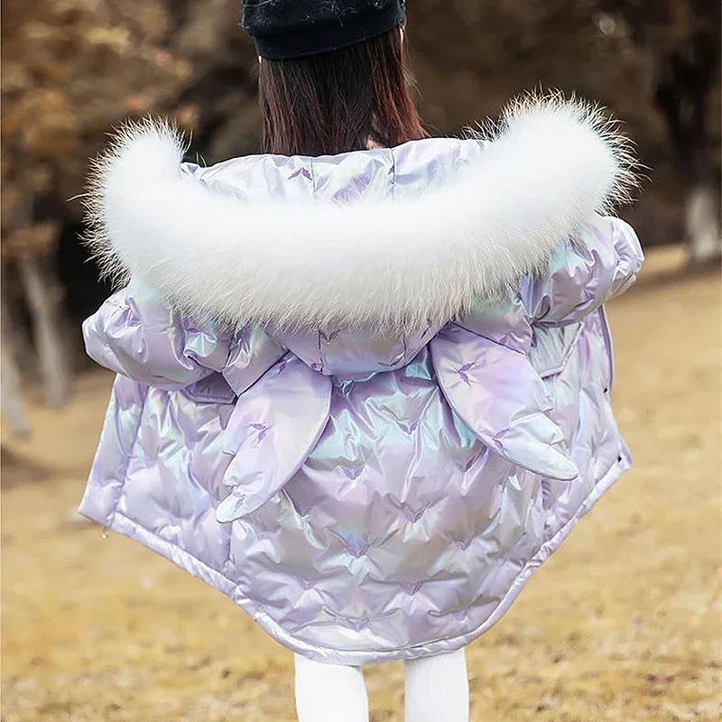 2024 Winter Daunen jacke für Mädchen Mantel Mode Einhorn glänzend wasserdichte Kinder Oberbekleidung 3-10 Jahre Teen Kinder Parka Schnee anzug