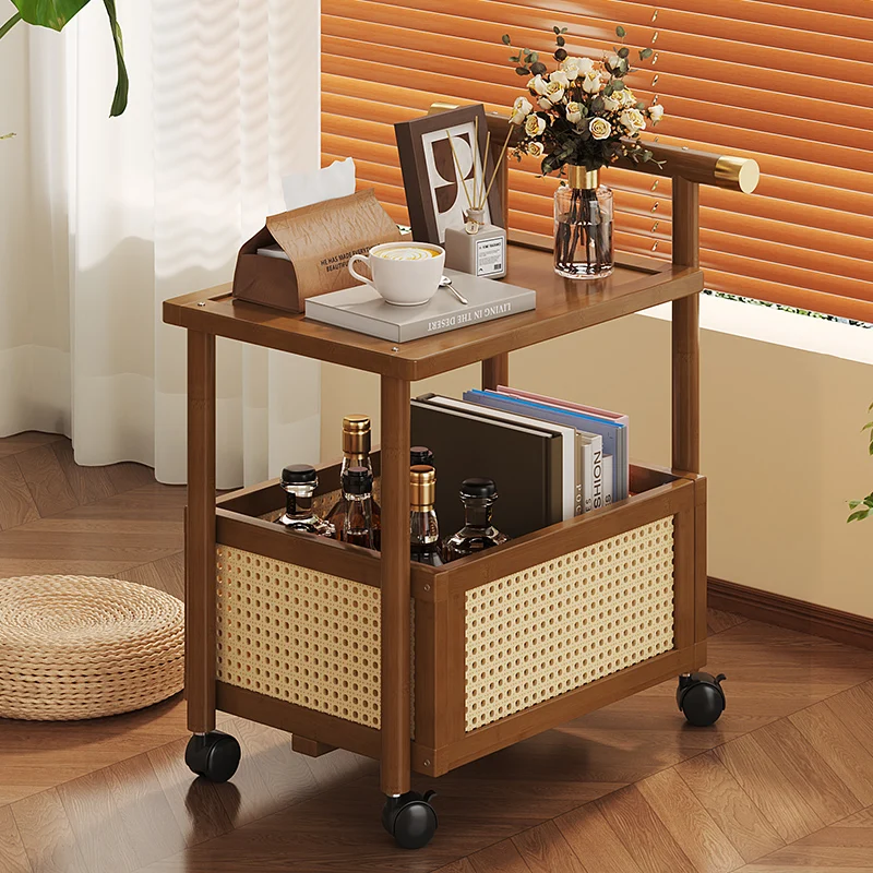 

LXC trolley snack rack retro movable push-pull coffee table living room sofa bedside table