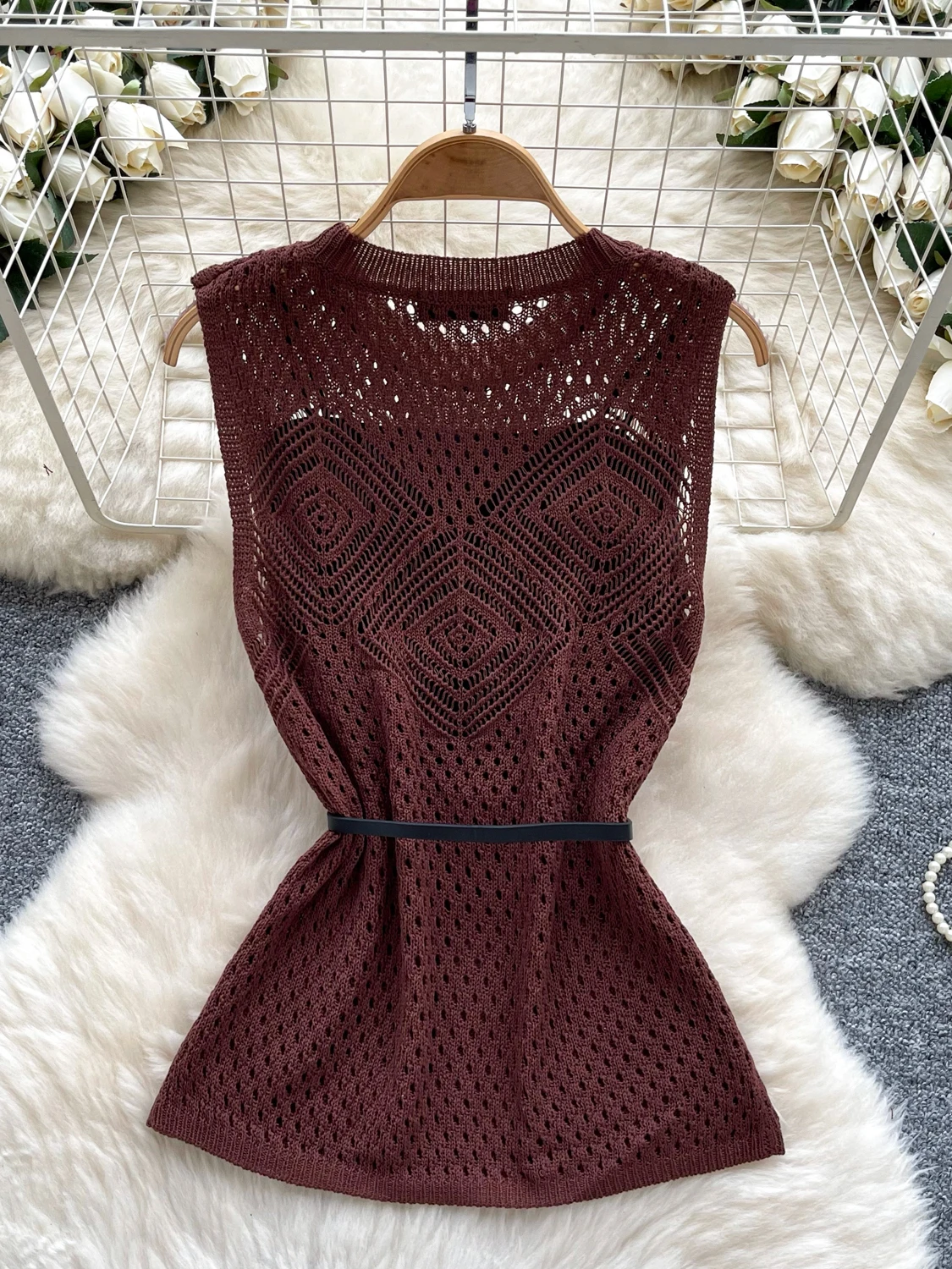 Set da donna estivo lavorato a maglia rotondo scavato Ne Svel Vest Top Set Casual Lazy Sle in due pezzi Ensemble ort Sve