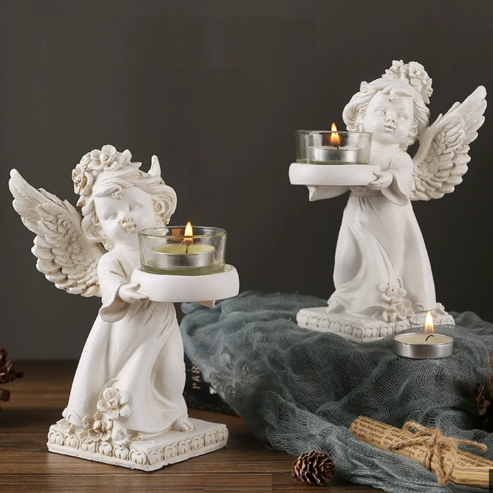 

European Angel Candlestick Resin Ornament Retro Desktop Decoration Romantic Candlelight Dinner Atmosphere Decoration