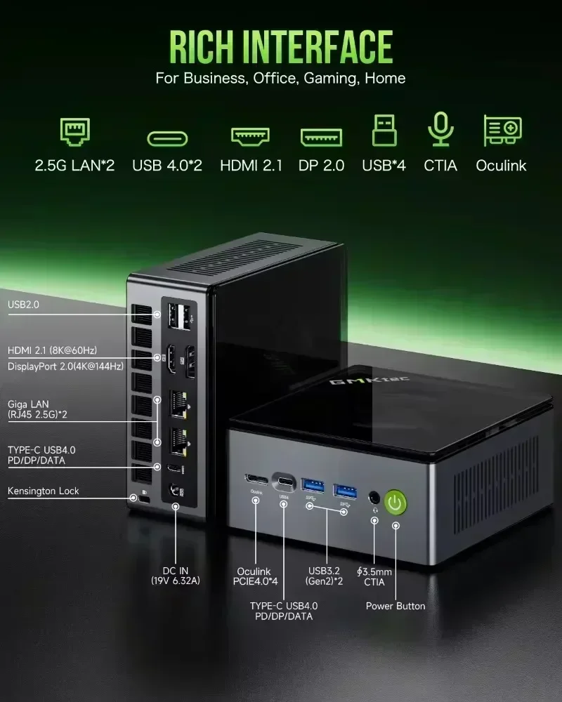 GMKtec M7 Mini PC R7 PRO 6850H Windows 11 Pro DDR5 4800MHz NVMe PCIe 3.0 WiFi 6 BT5.2 USB4.0 2 Fans 70W TDP Oculink Port Gaming