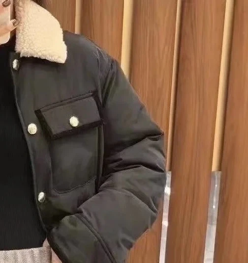 

2023 осенне-зимнее женское пальто из овечьей кожи, однобортное пальто контрастного цвета, зимняя теплая одежда, хлопковая куртка средней длины