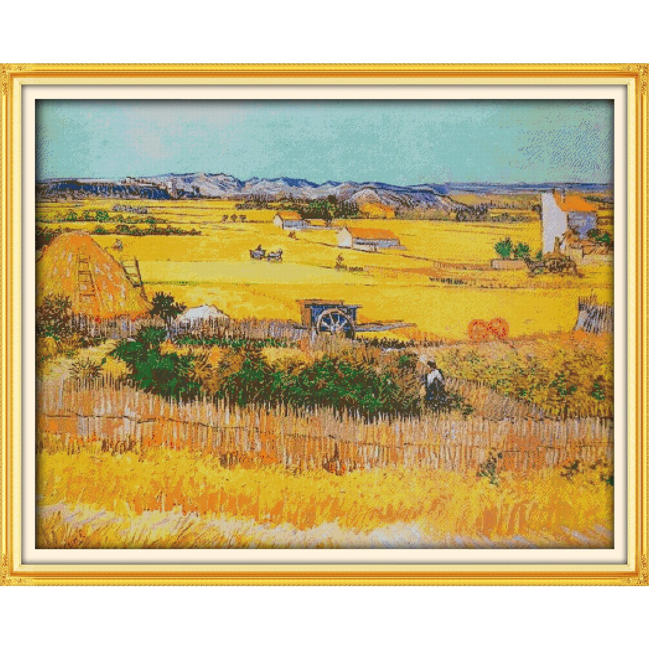 

Soulgift News Pre-Printed Cross Stitch Kit, Stamped Aida Fabric with DMC Threads, Embroidery Kit - Harvest Wheat Fields
