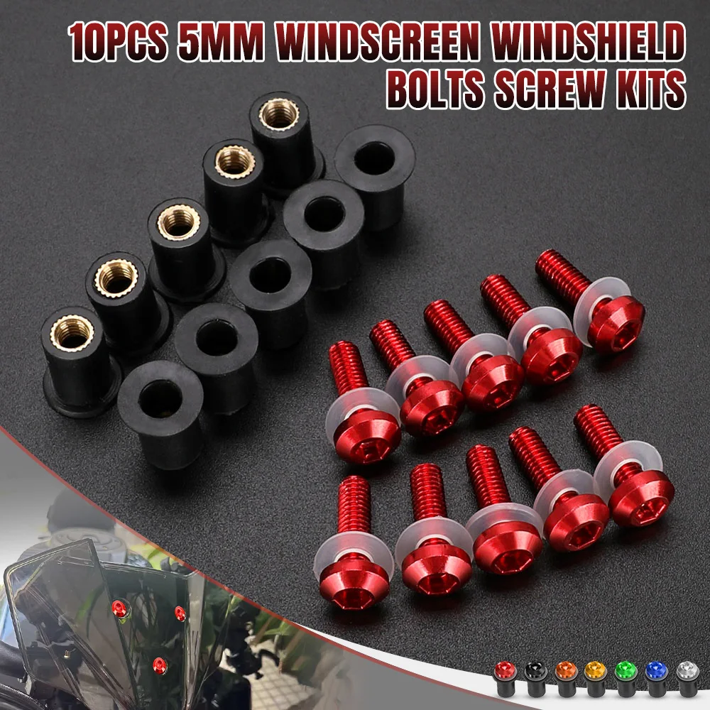 10PCS 5mm Windshield Screws Kit For Honda CBR 125R 250R 300R 500R 600 900 954 1000 RR CBR150R CBR400R CBR650R 600F 650F CBR954RR