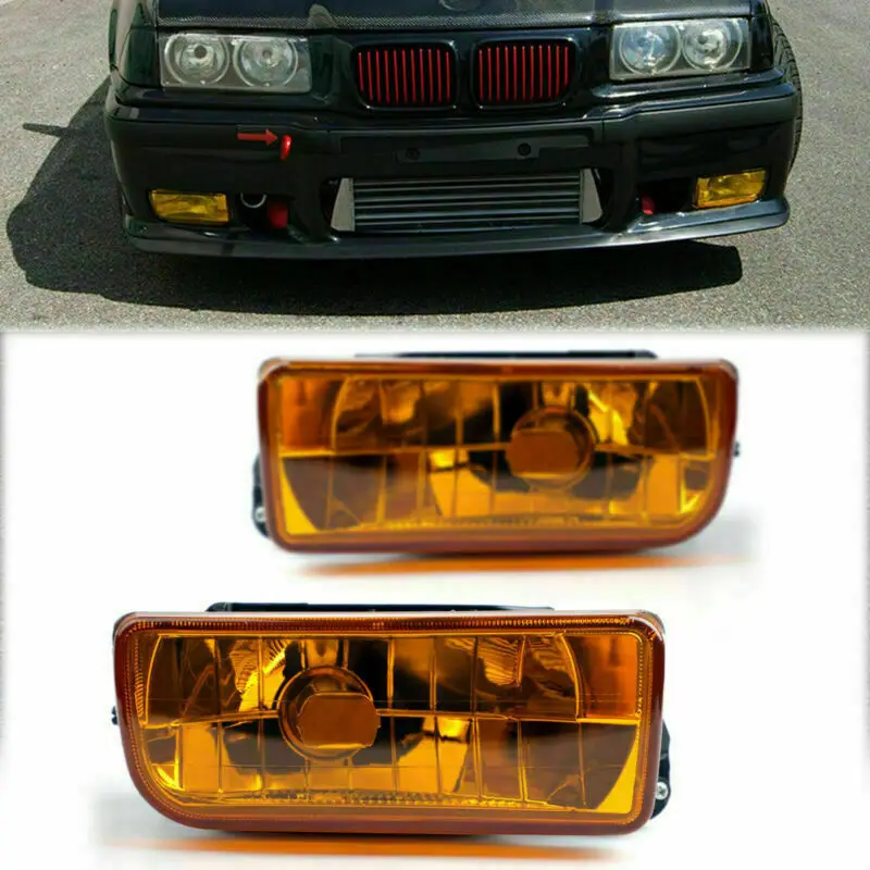 

Pair Replacement Fog Lights Lamp Lens Yellow Fits BMW 92-98 E36 3 Series 318 325