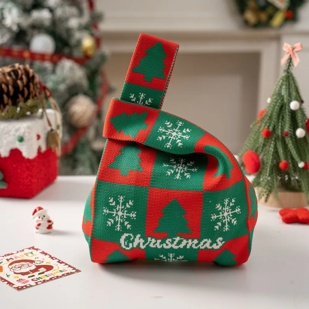 Santa Claus Christmas Knitted Bag Snowman Christmas Hat Santa Claus Candy Pouch Elk Snowflake Christmas Gift Packaging Bag