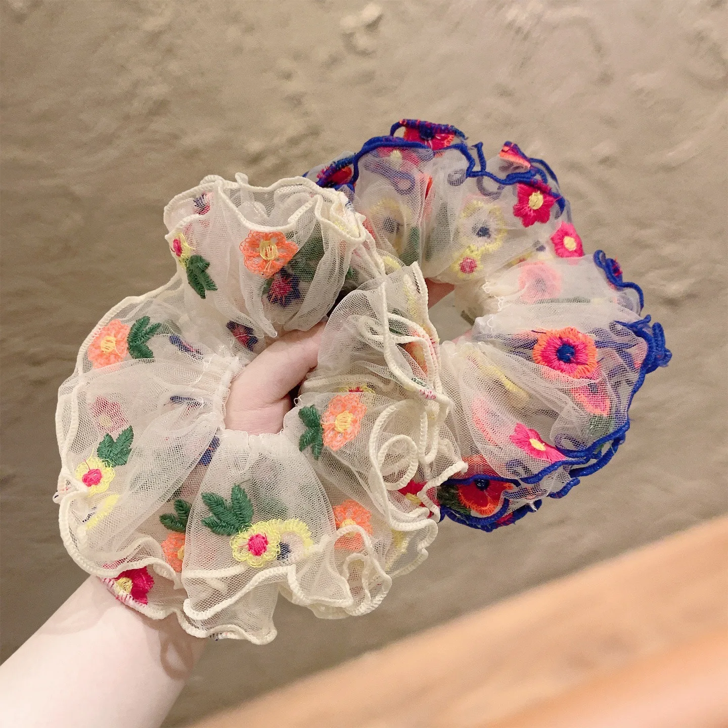 Fairy Colorful Organza Ruffle Floral Elastic Hair Bands 2pcs/set Scrunchies China Hand Sewn Mesh Hair Tie Rubber Bands Bohemian