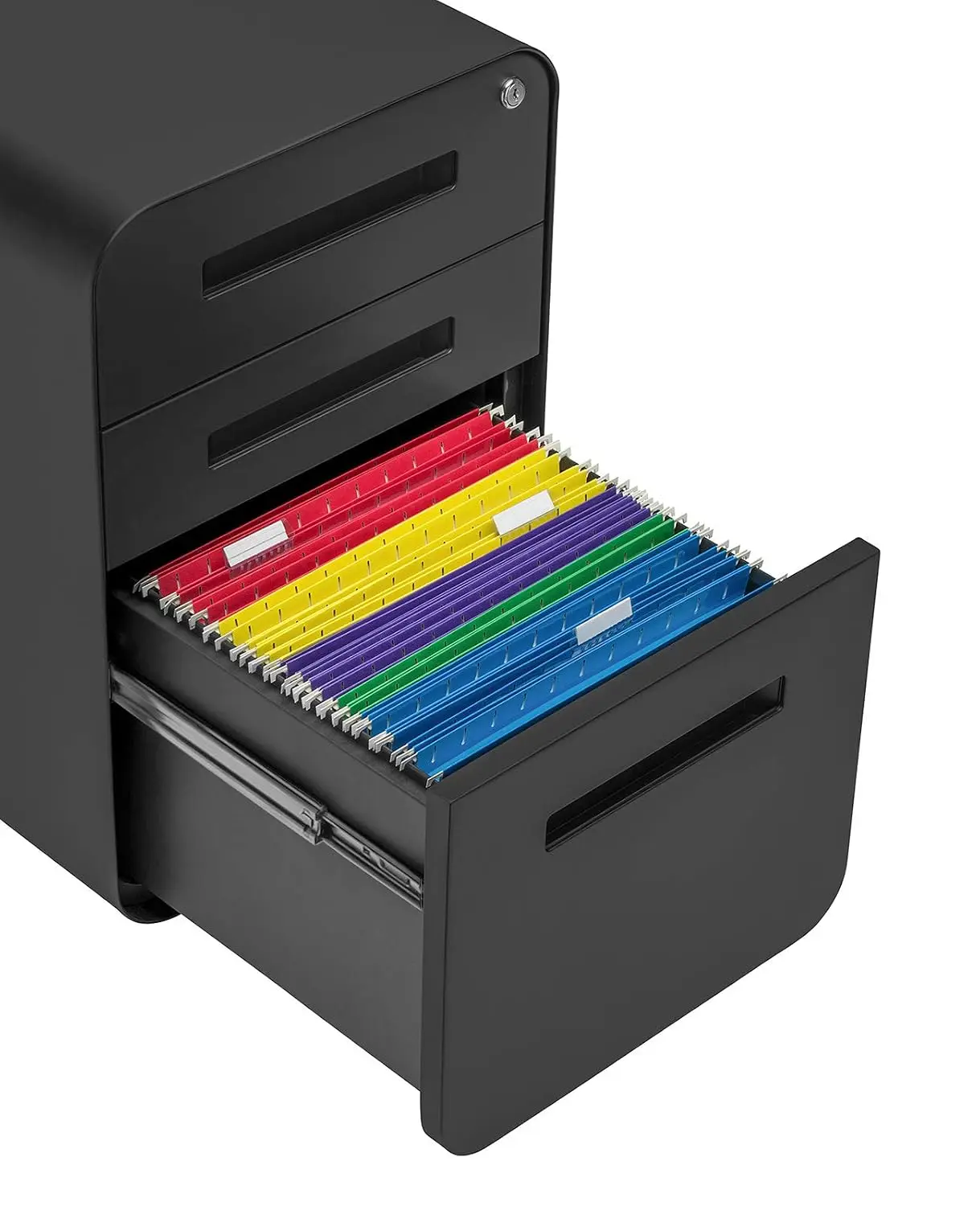 3 Drawer Metal File Cabinet with Lock Under Desk Legal Letter Folders Wheels Stationary Feet Pre-Assembled Black, Customized