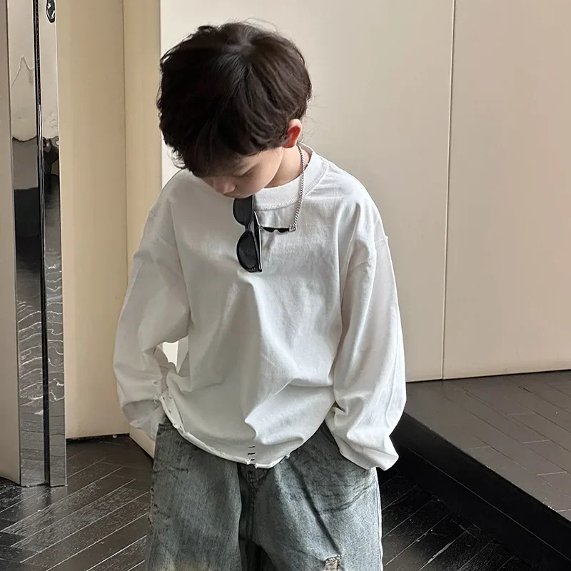 子供の長袖クルーネックTシャツ,男の子のための美しいトップス,韓国スタイル,新しい,秋,2022