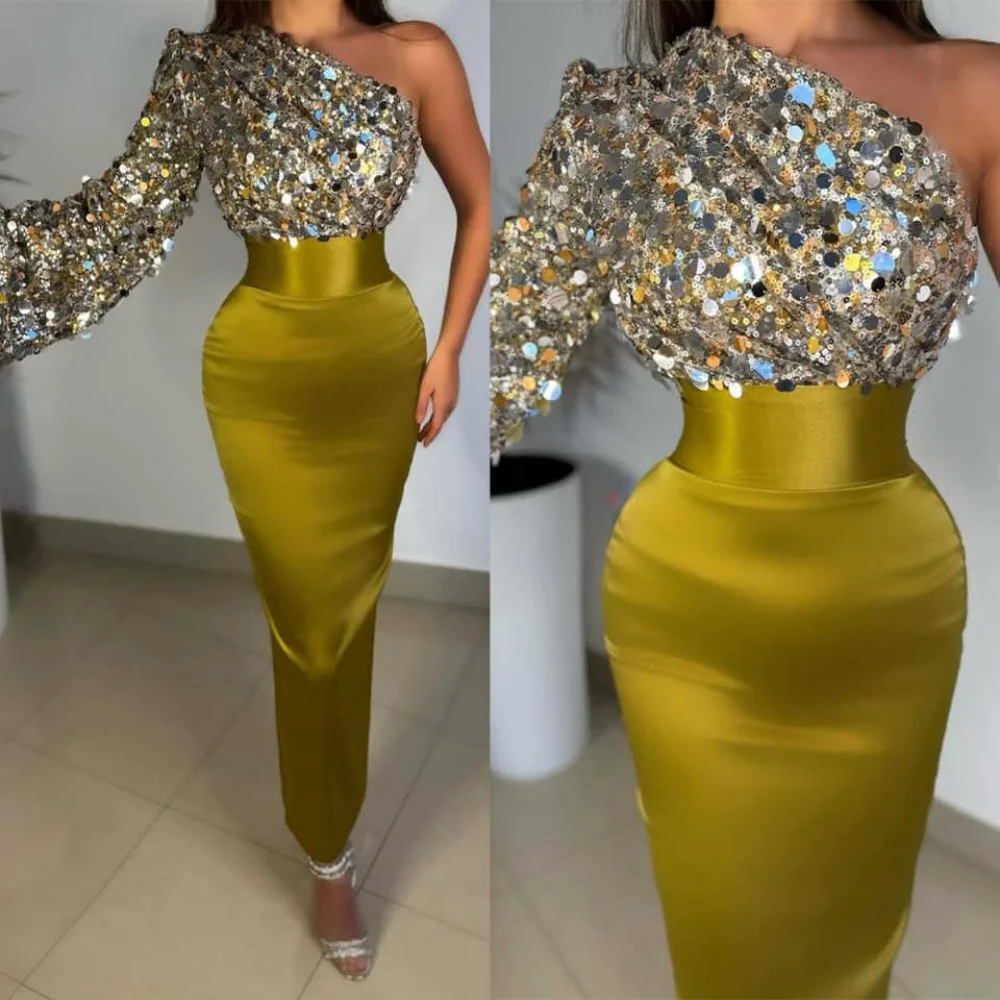 حجر الراين حورية البحر فستان الحفلة الراقصة الفتيات السود الترتر كتف واحد حفلة عيد ميلاد فساتين السهرة مخصصة الجلباب دي