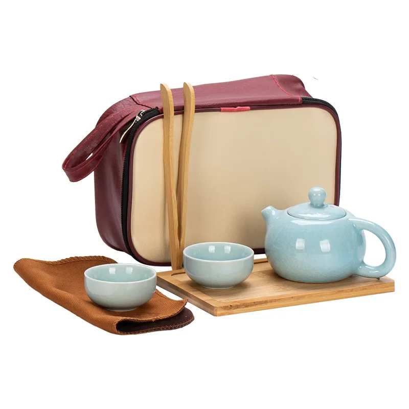 

Kung Fu Tea Set for Travel 1 Teapot, 2 Cups Carrying Bag Towel & Clip Tray
