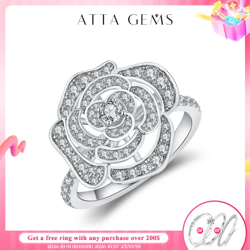 Attagems 1.5CT Moissanite Ring for Women D VVS Round Diamond Double Halo Ring Engagement Christmas 925 Sterling Silver Wedding