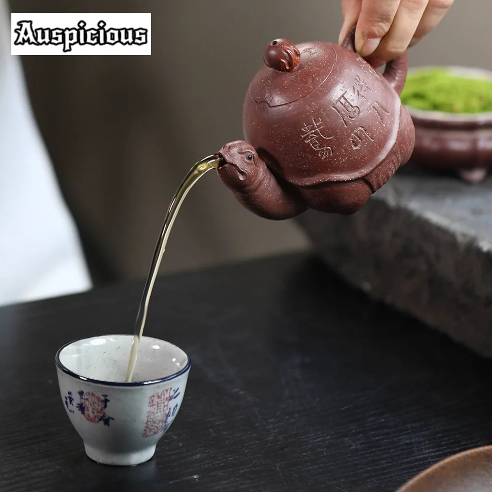 200ml High-end Chinese Yixing Purple Clay Teapots Beauty Kettle Handmade Longevity Turtle Pot Raw Ore Zisha Tea Set Collection