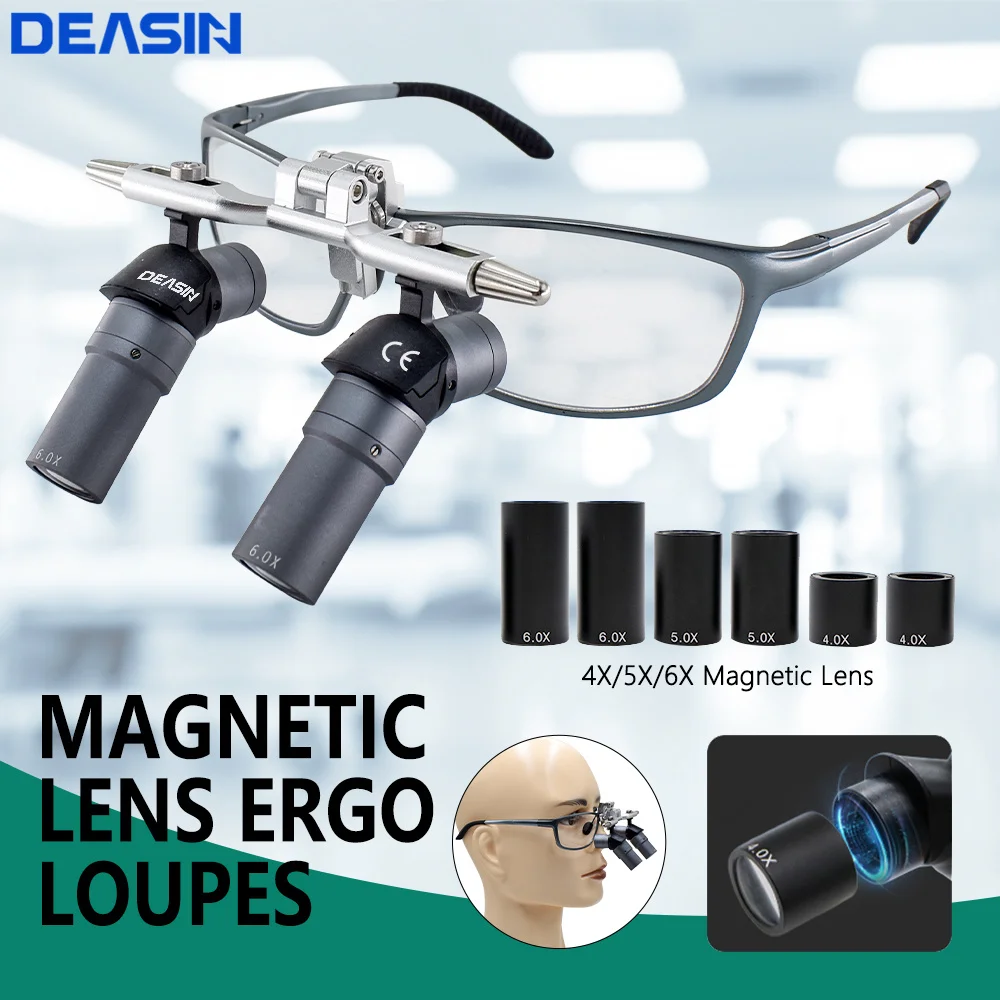 DEASIN Dental Ergo Loupes Magnification 48° Adjustable Angle 350-450mm Working Distance 4X 5X 6X Dentist Surgical Medical Loupes