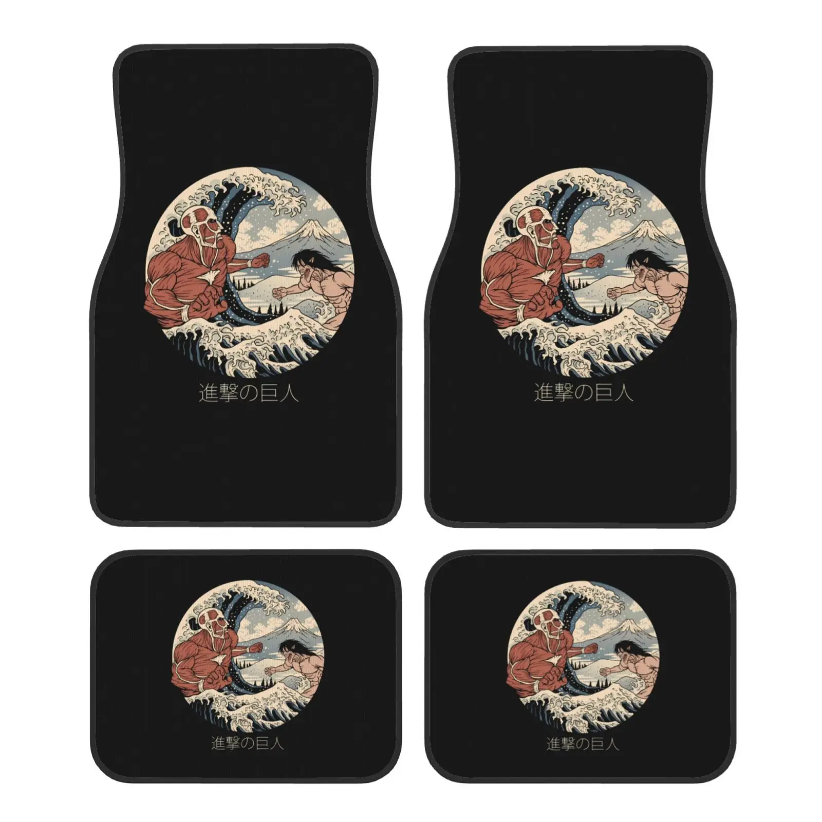 

Attack on Titan Kanagawa Print 4pcs Car Floor Mats Set of 4pcs Non-Slip Absorbent Polyester Foot Mats Auto Interior Accessories