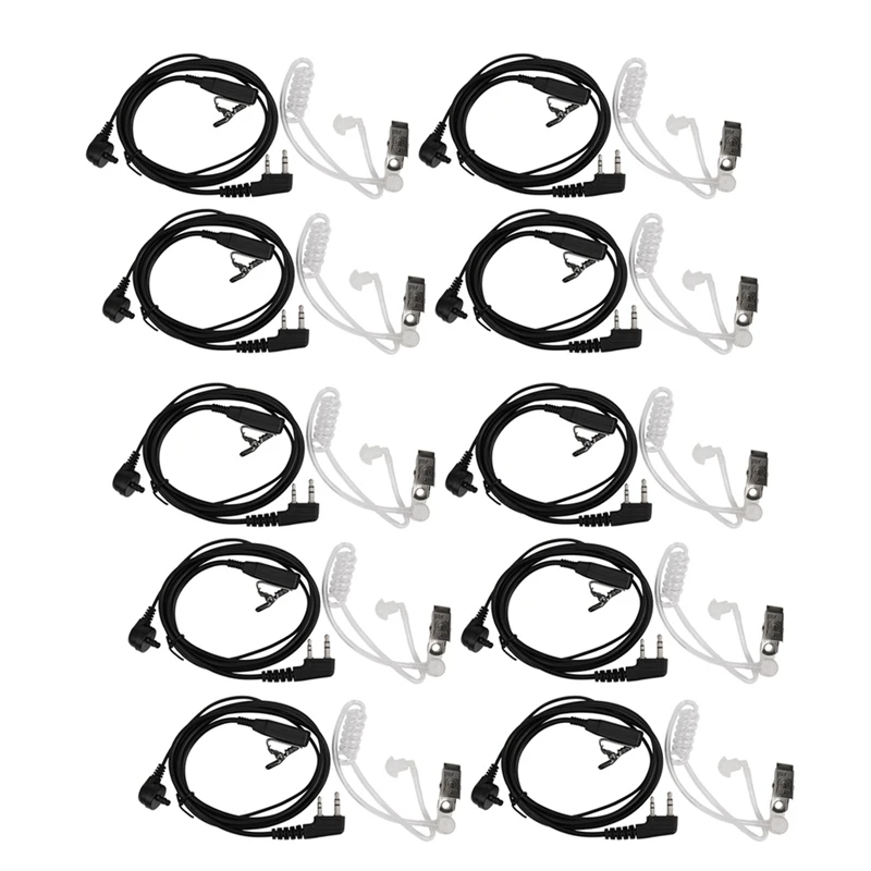 10PCS Walkie Talkie Earphone With Mic For Radio, Air Acoustic Tube Headset Earpiece For Baofeng 888S UV-5R UV-82