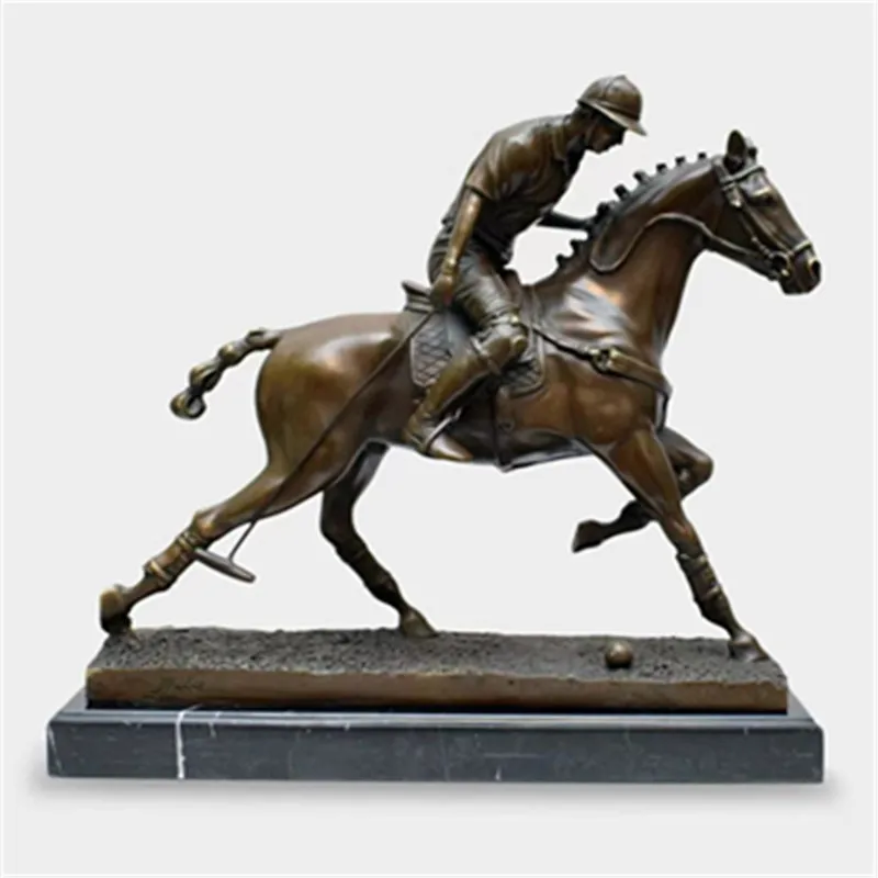 Real Bronze Polo Sport Statue Handicrafts Sculpture Marble Base for Home Office Decoration Large
