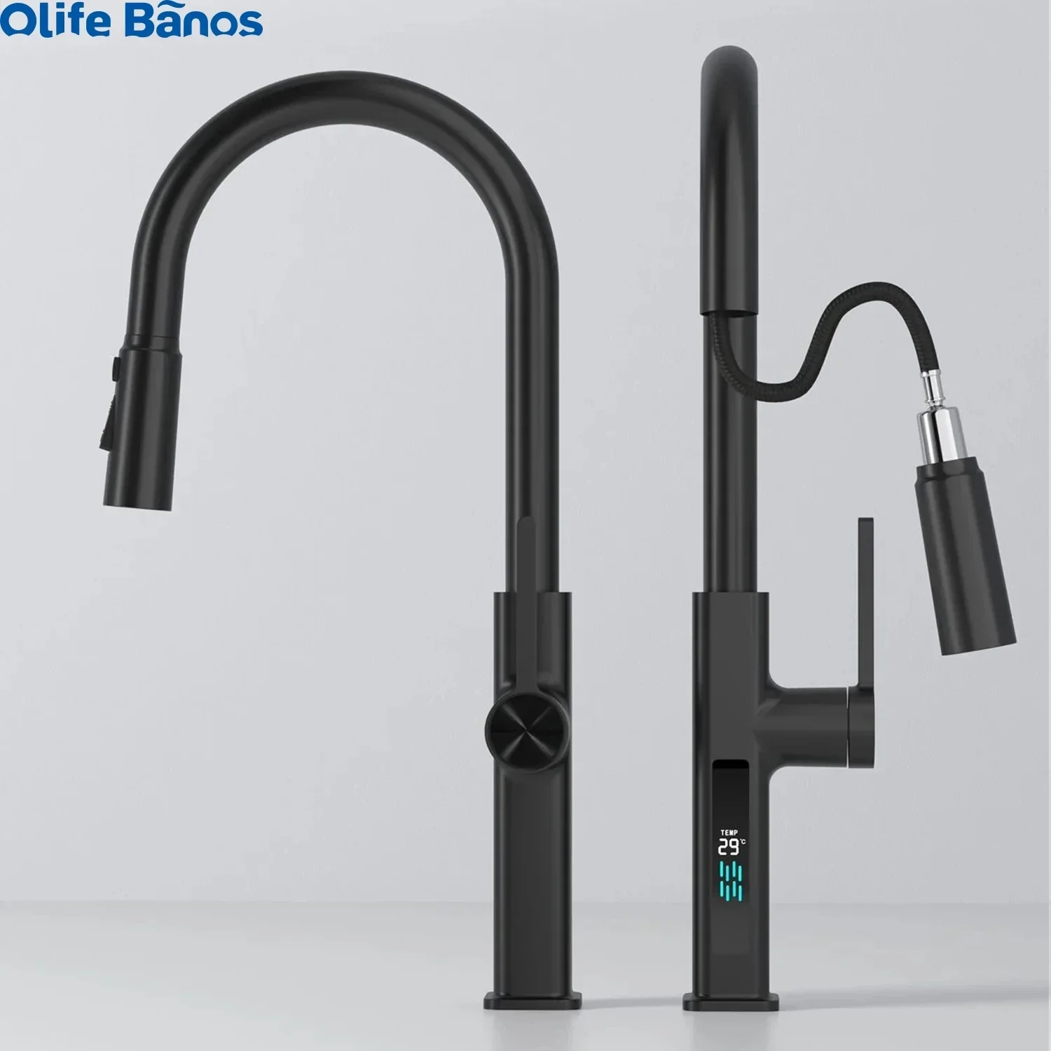 2023 Hot Style Brass Kitchen Faucet Kitchen Tap LED Digital Display Temp 3 Different Spray Options Waterfall Pull-Out Sink Mixer