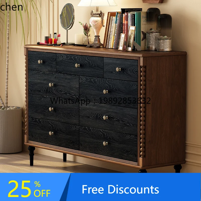 

LYY red oak pure solid wood chest of drawers retro bedroom storage cabinet with drawers