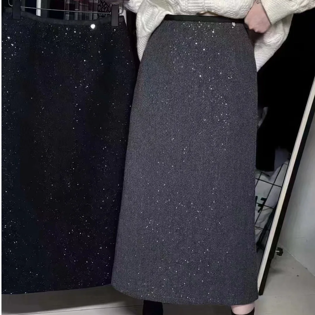 ini Crystal f Gonna a vita alta Slim lunga da donna coreana Sle Inverno New Faion Ele Gonna a trapezio Abbigliamento casual