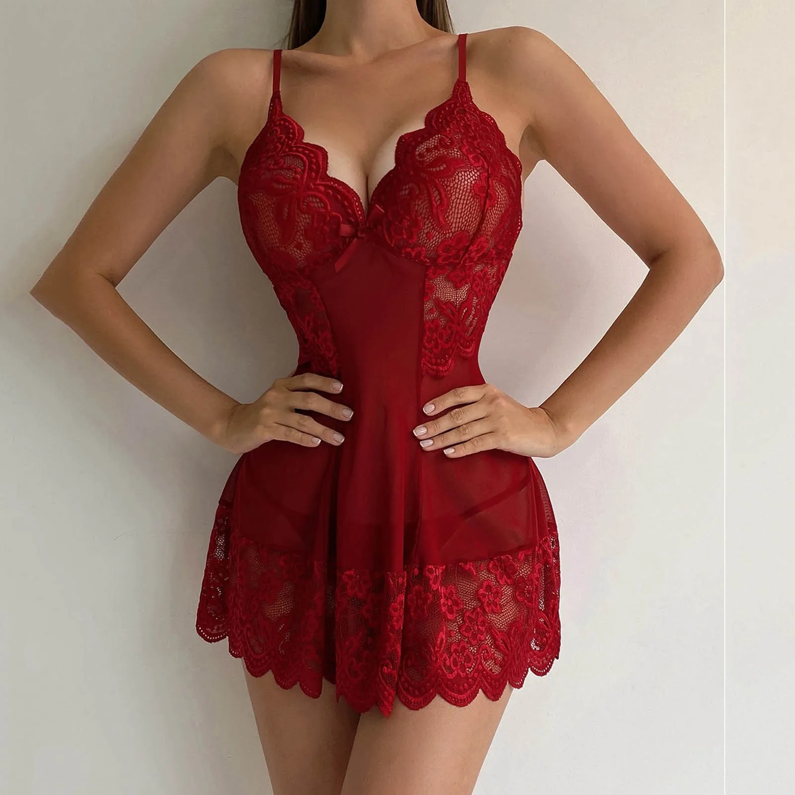 Elegant Female Solid Color Sexy Camisole Dress  Women's Lingerie See Through Nightdress Sexy Comfortable All-Season Loungewear