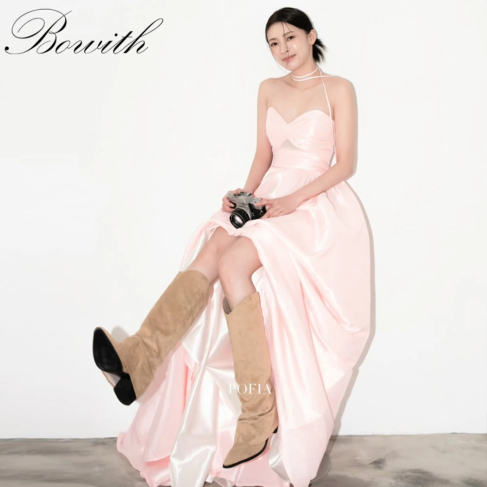 

Bowith Pink Korean Wedding Dresses Customized A-line Satin Sweetheart Strapless Reception Dress Bridal Gown Evening Dress