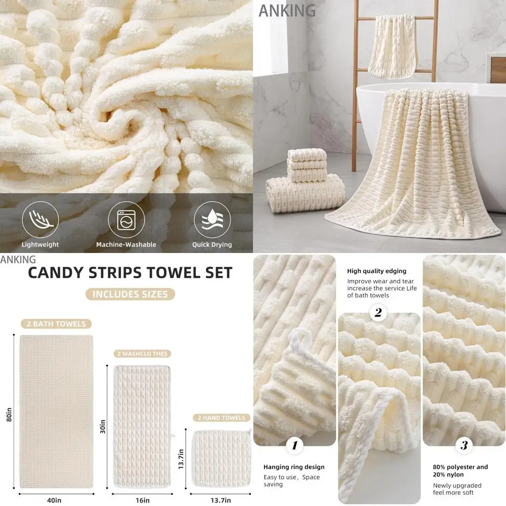 

Набор из 6 больших банных полотенец 40x80 см для взрослых, быстросохнущие, легкие, без ворса, впитывающие, полосатые, из микрофибры (W)