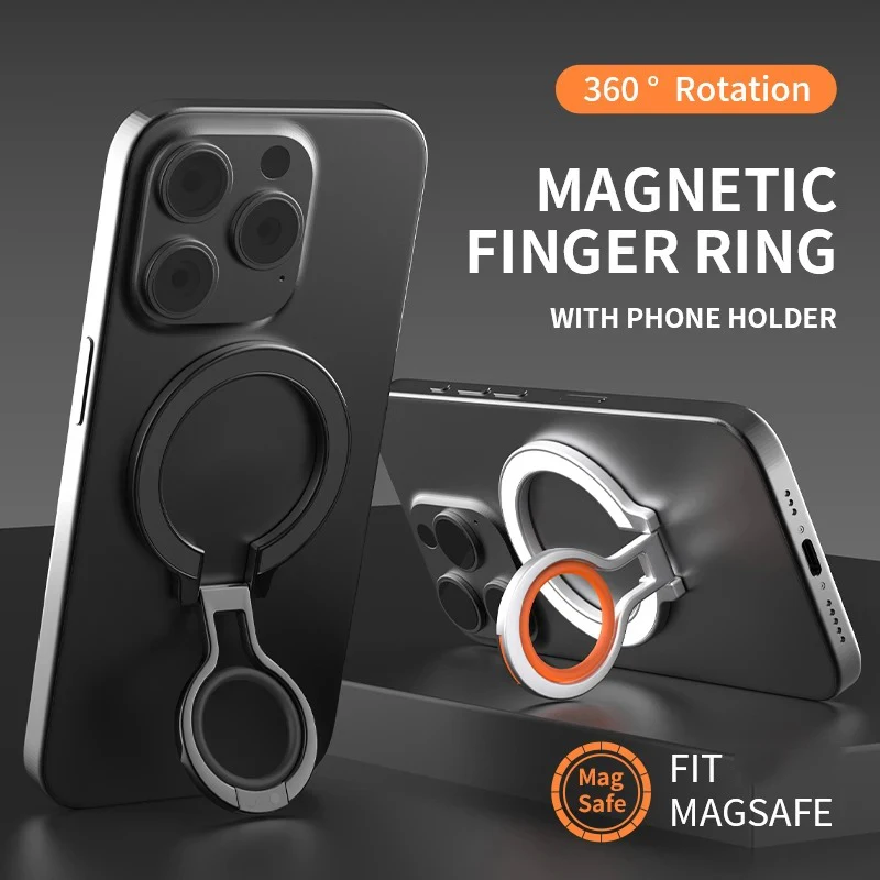 Magnetic Phone Finger Ring Holder Rechargeable Adsorbed on Magnetic Sheet 360° Rotating Foldable for iPhone Universal Bracket