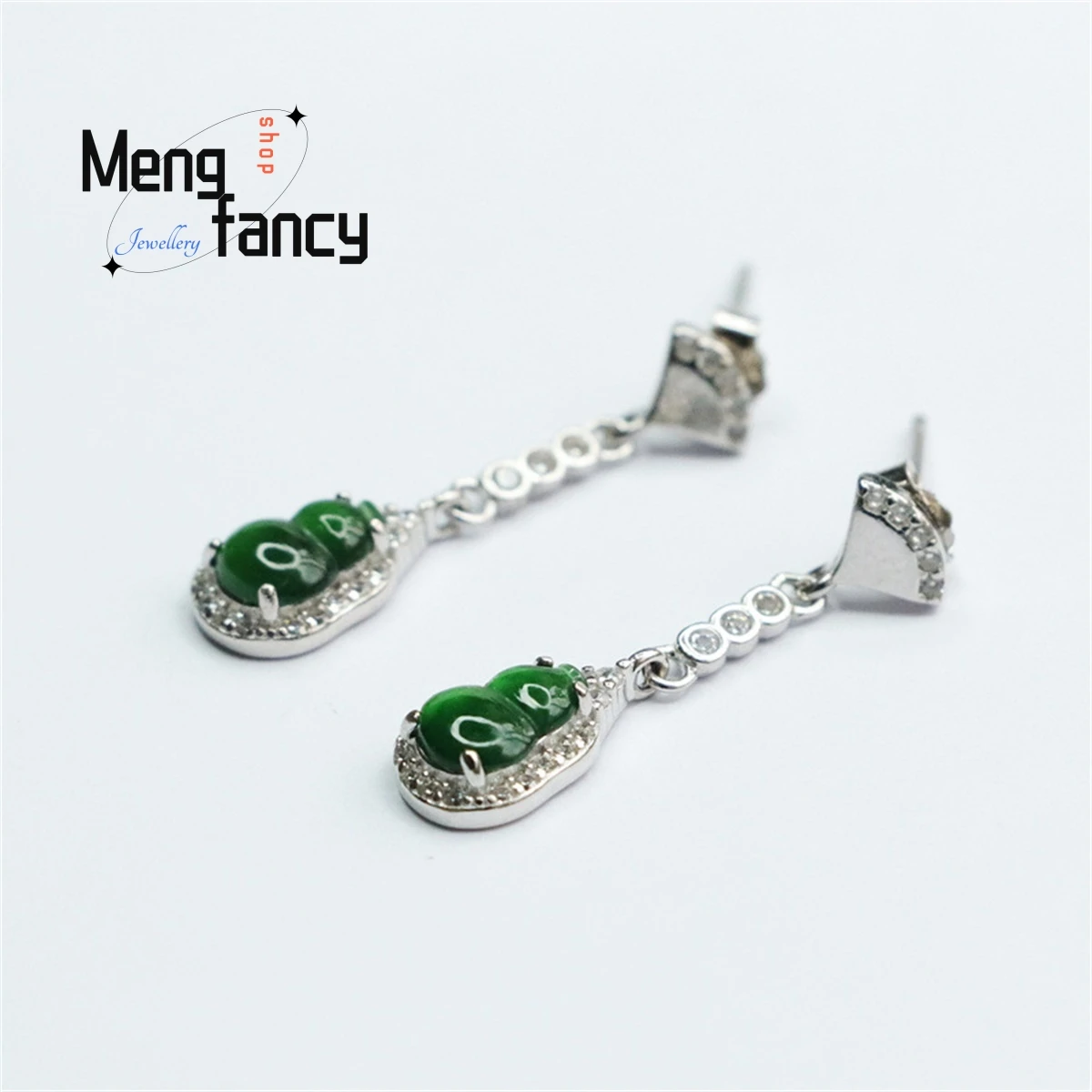 

S925 Silver Inlaid Ice Jadeite King Green Gourd Earrings Simple Elegant Charm Fashion Exquisite Personalized Women Fine Jewelry