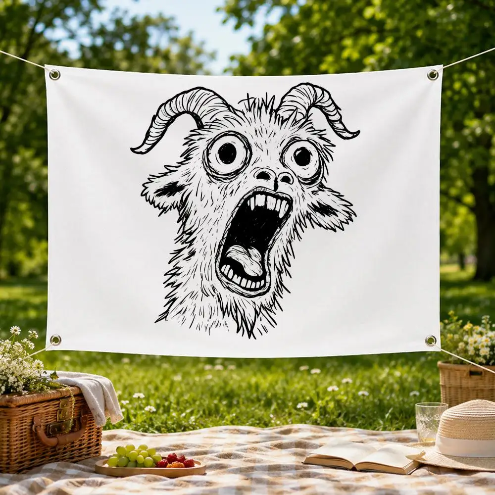 Meme Funny Screaming Goat Flags Wall Hanging Flag Banner for Bedroom Dorm Party Festival Camping Indoor Outdoor Decor