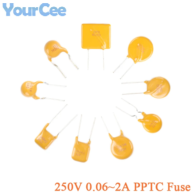 10Pcs 250V PPTC Fuse 0.06~2A Direct Insertion Resettable Fuse 2A 1A 0.8A 0.4A 0.2A 0.145A 0.12A 0.08A 0.06A Self Recovery Fuse