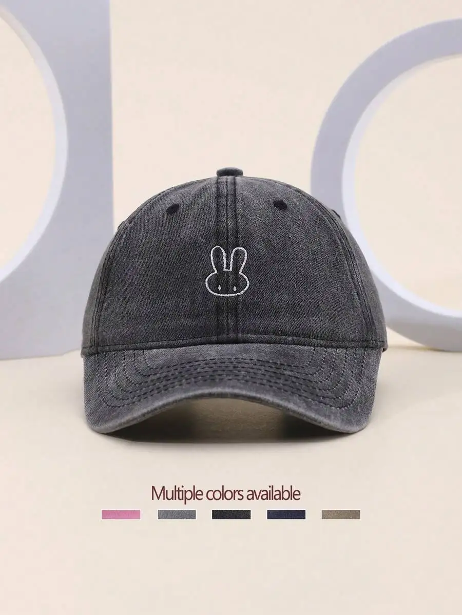 

Unisex Bunny Embroidered Washed Baseball Cap Casual Vintage Adjustable Dad Hat Lightweight Breathable