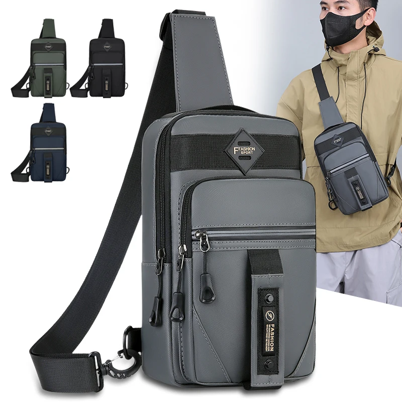 Men's Casual Chest Bag, Multi Compartment Storage, Fashionable Shoulder Bag, Commuting Bag, Motorcycle Chest Bag, Etc