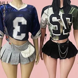 HLJ Y2K Fashion Letter Print Two Piece Sets Outfits Women Round Neck Loose Tshirt And Mini A-line Skirts Streetwear Female Suits