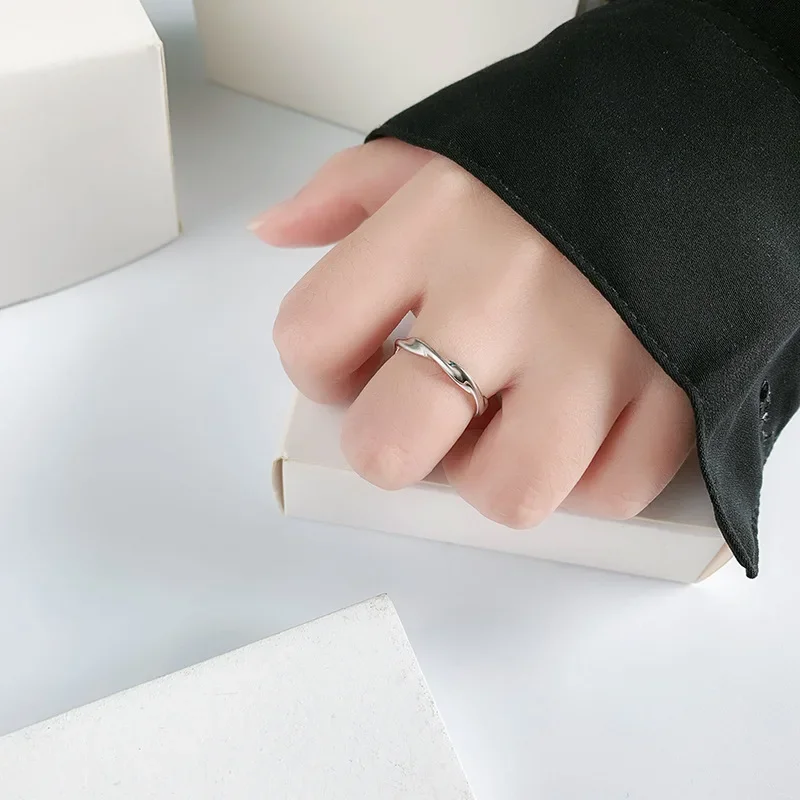 Minimalist Plain Twisted Open Ring 925 Sterling Silver Dainty Thin Stacking Band Elegant Casual Evening Jewelry for Ladies