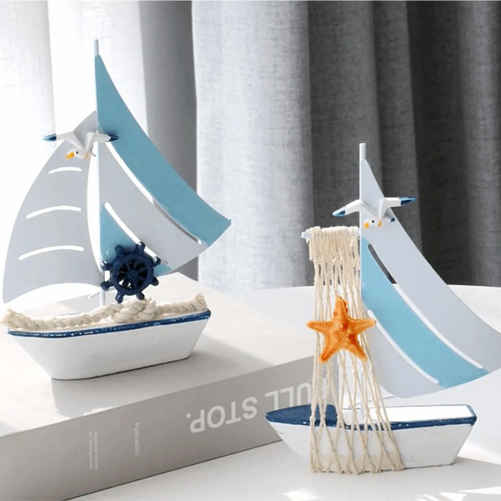 Mediterranean Theme Boat Decor Handmade Mediterranean Sailboat Decoration Miniature Sailboat Model Pre-Assembled for Bathroom
