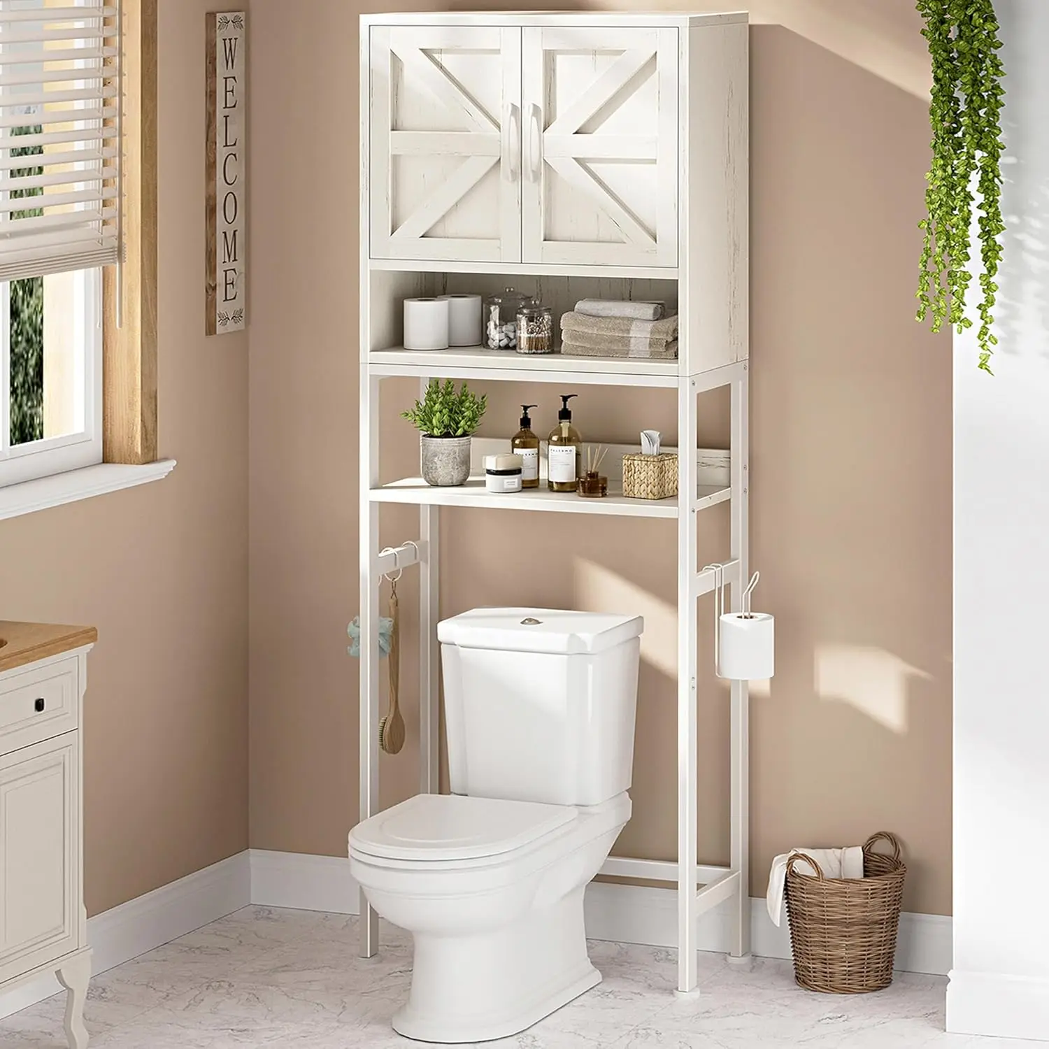 

Over The Toilet Storage Cabinet - Bathroom Shelves Above Toilet Freestanding Organizer Shelf with Doors Narrow Floor Stand Ra