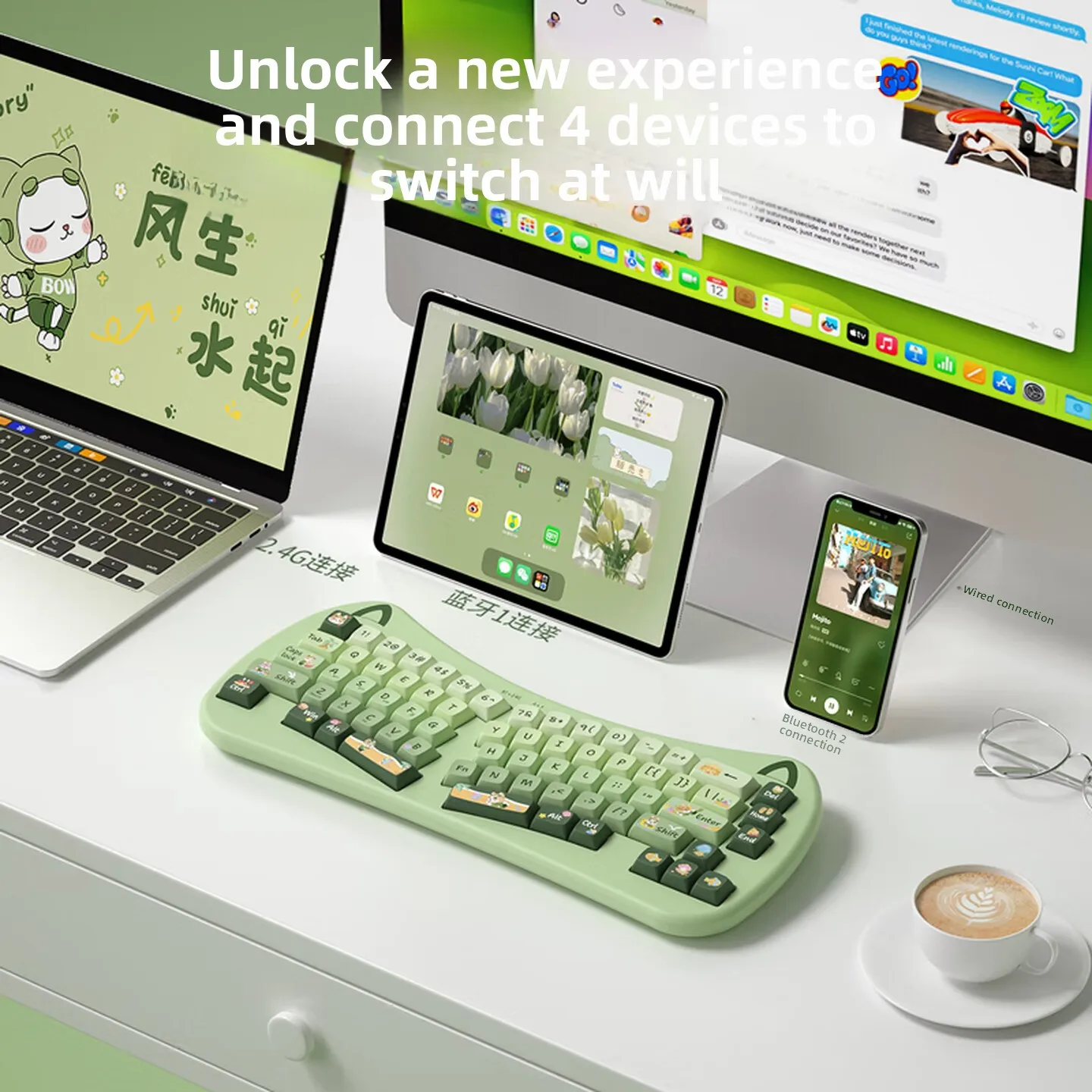 Wireless Keyboard 68 Key Tri Mode Bluetooth Keypad with Dual Pairing Wired Connection Rechargeable Battery for Tablet or Office