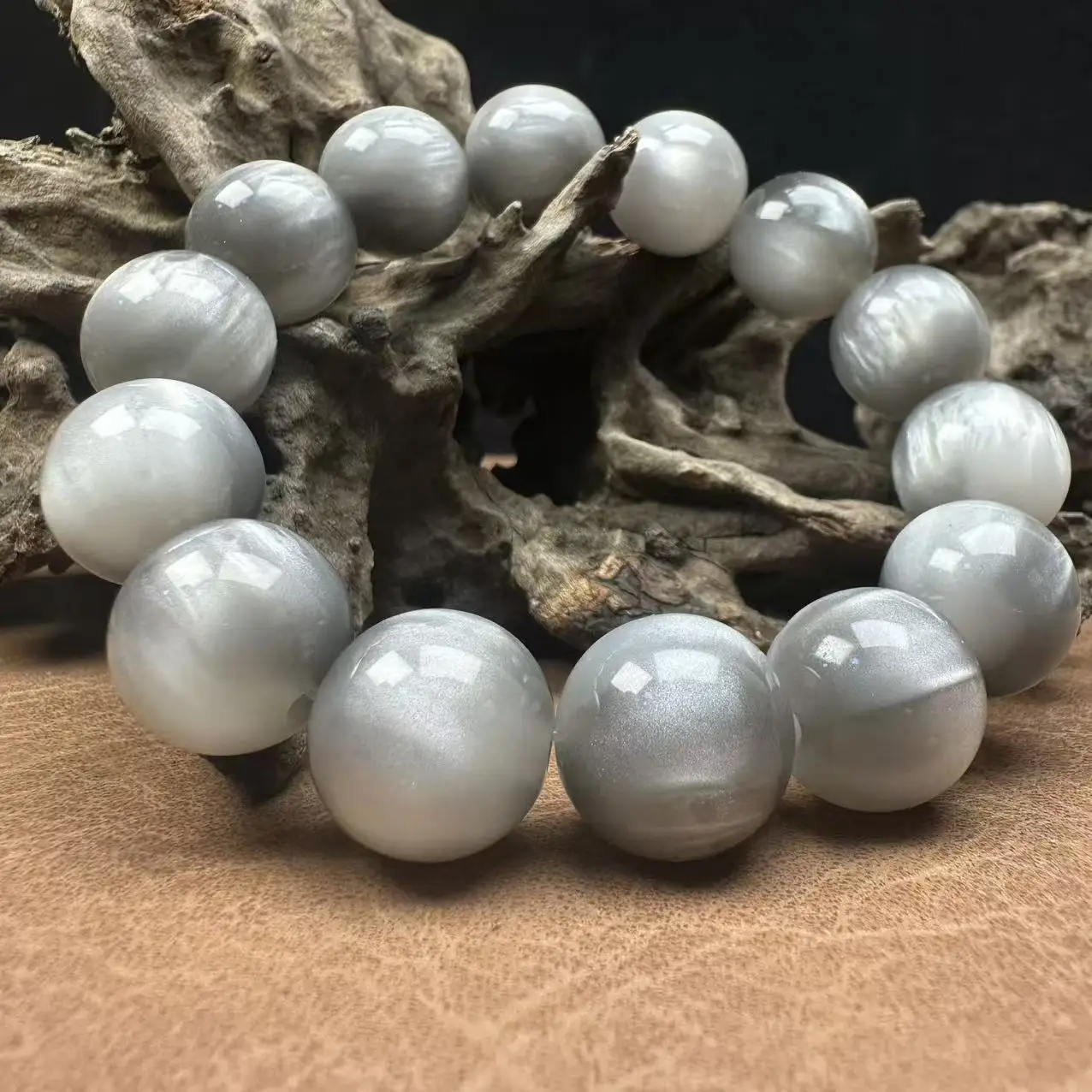 12/14/16/20mm Resin Round Gray Cat Eye Beads with Golden Line Bracelet Adjustable Unisex Yoga Gift view 6
