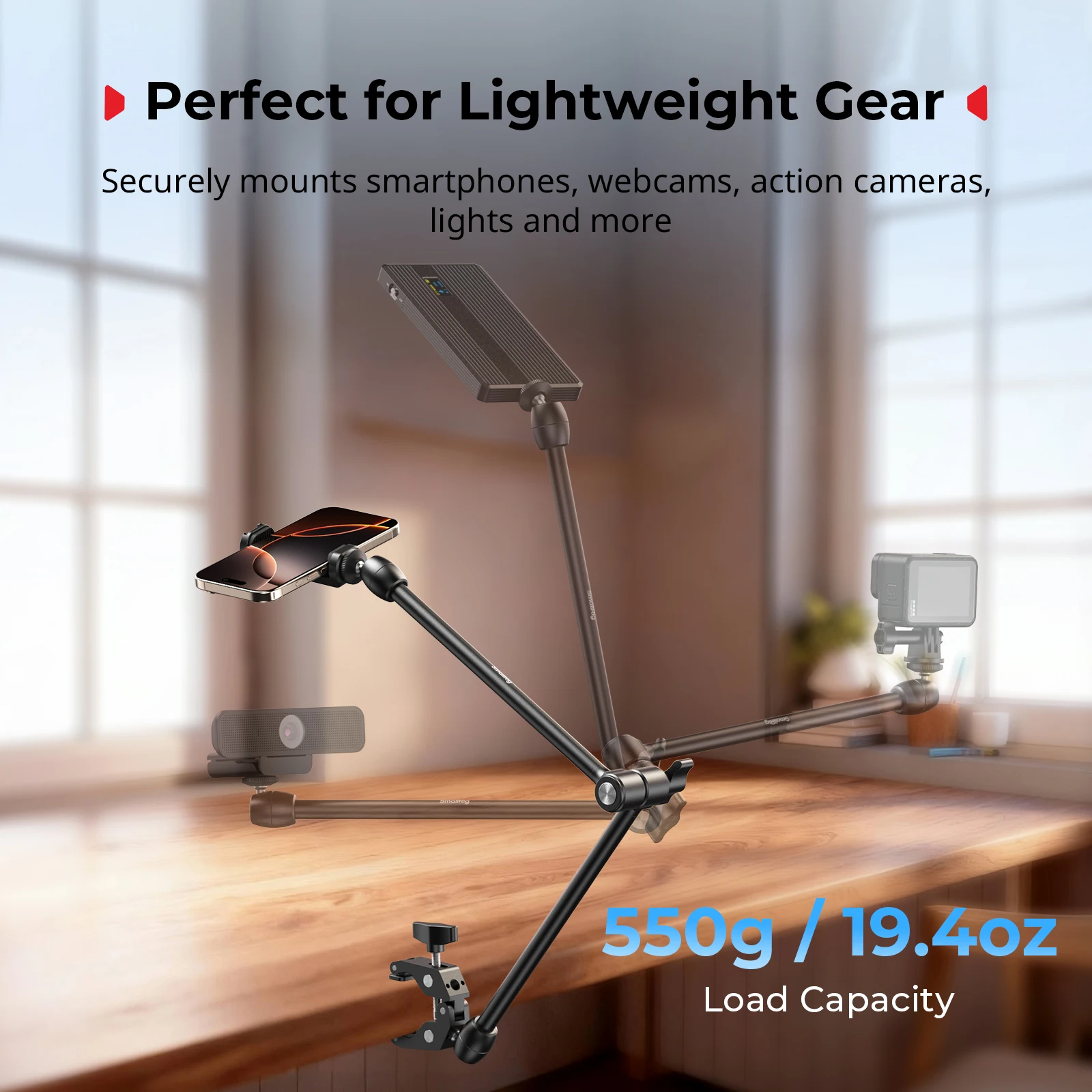 Zestaw magicznych ramion biurkowych SmallRig z zaciskami w kształcie kraba, dwuczęściowe regulowane ramiona magiczne 55 cm 5624 — zdjęcie produktu 2